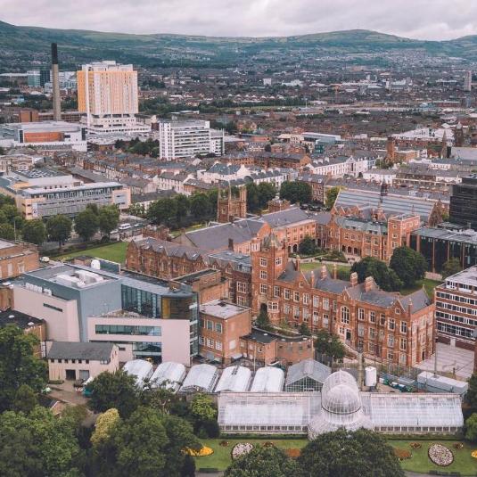 South Belfast aerial view including Queen's and looking towards North Belfast and Cave Hill
