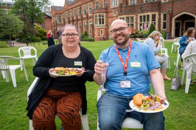 CONNECT Network BBQ June 2023 in the QUB Quad, some pink fizz to wash it down with.